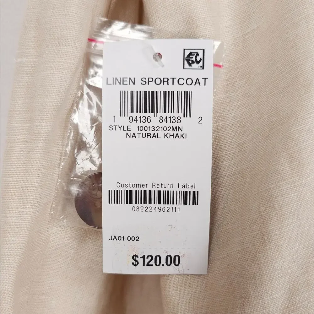 Club Room Luxury Mens Linen Sport Coat Blazer XL Natural Khaki Tan Solid NWT
